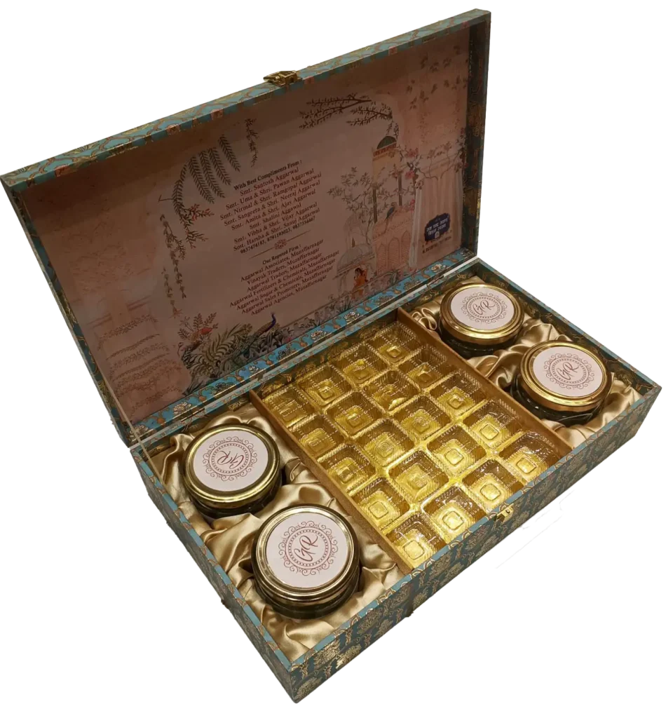 Customised 4 Jar 20 Cavity Box open, 800 G.M. Dry fruit box, 20 Piece Chocolate box, Dry Fruit box, 20 Piece Laddu Box, 20 Piece Bites box, Hybrid box, gift box, fancy box, trending box, M.D.F. Box, Wooden box, dibba, diba