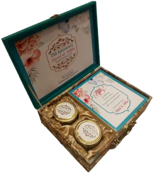 Customised 2 Jar Invitation Sweets box open, two jar box, blue box, invitation box, Wedding box, digital print box, invitation card box, suitcase box, gift box, hybrid box, dry fruit box, fancy box, trending box, premium box, popular box, wooden box, M.D.F. Box, dibba, diba