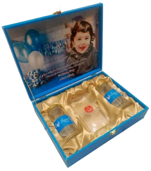 Customised blue 2 Jar Brownie Box open, dry fruit box, gift box, birthday box, special box, premium box, popular box, dibba, diba, digital print box, baby box, box for baby, brownie box
