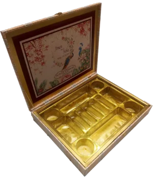 13 Piece Customised Wooden Bhaji Box open, Sweets and Namkeen box, wedding box, sagai box, premium box, gift box