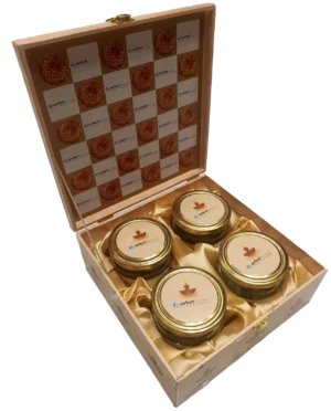 Customised 4 Jar Wooden box (M.D.F. box) open, Gift box, Dry fruit box, premium box, festival, weddings